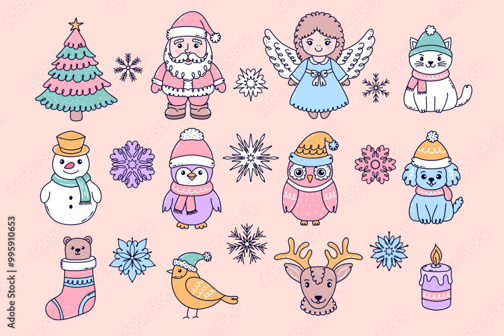 Сollection of characters to celebrate Christmas in a simple doodle style. Сollection of characters to celebrate Christmas in a simple doodle style.