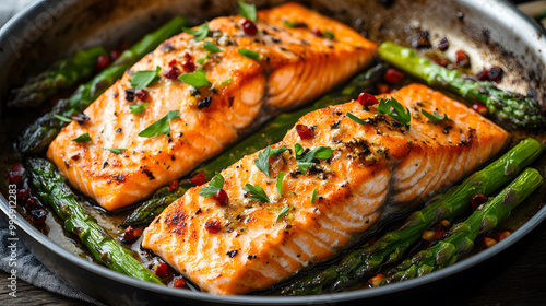 Panoramic Feast of Salmon and Asparagus