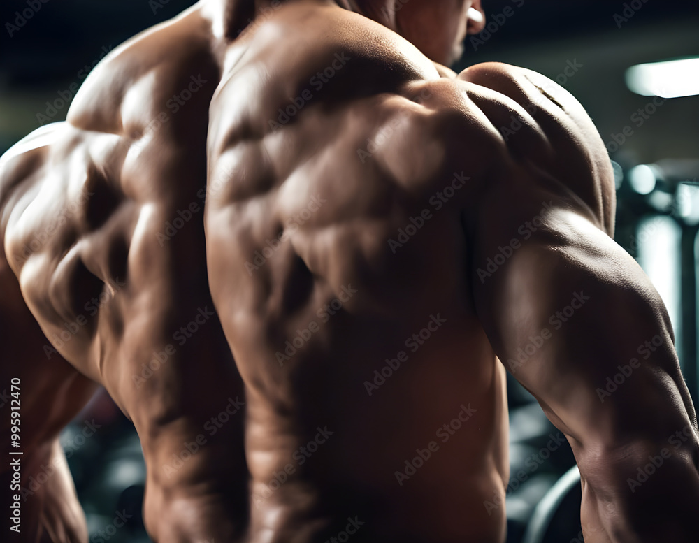 Fototapeta premium Back of a man. Workout, bodybuilding, muscles, strength and power