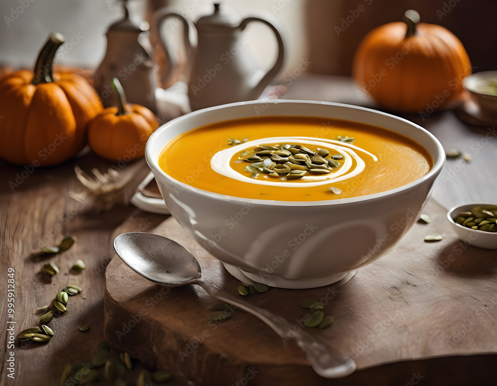 Pumpkin Cream Soup. Delicious Lunch, Cooking, Atmospheric Dinner. Healthy Food Pumpkin Cream Soup. Delicious Lunch, Cooking, Atmospheric Dinner. Healthy Food