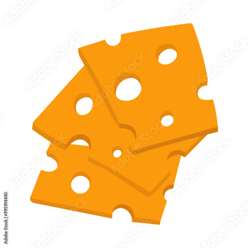 group of slices yellow cheese are flat. Square slices cheese with holes straight, insulated slice of Swiss cheese with holes, dairy products for breakfast, modern vector illustration of cheese slices