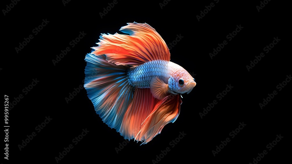 Fototapeta premium Beautiful, colorful betta fish on a black background, with dynamic movement