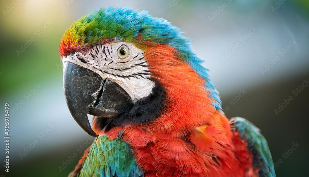 Fototapeta premium Close-Up of a Colorful Parrot, Showcasing Its Vibrant Feathers and Exotic Appeal