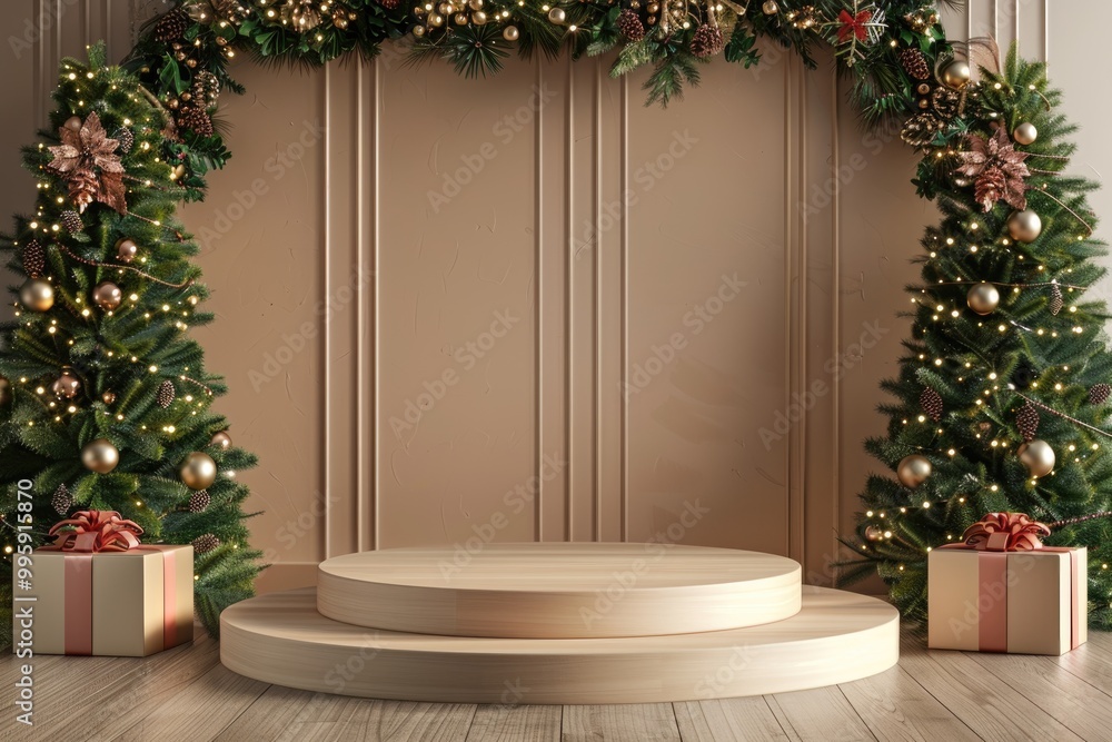 Elegant Christmas Archway with Festive Decorations and Lit Garland Elegant Christmas Archway with Festive Decorations and Lit Garland