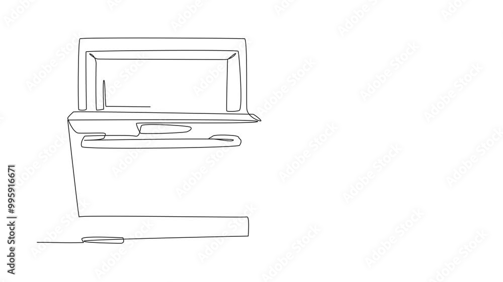Self drawing animation of single line drawing dishwashing machine with lid partially open. Advanced technology interior. Clean in nutshell. National Dishwasher Appreciation Day. Full length animated Self drawing animation of single line drawing dishwashing machine with lid partially open. Advanced technology interior. Clean in nutshell. National Dishwasher Appreciation Day. Full length animated