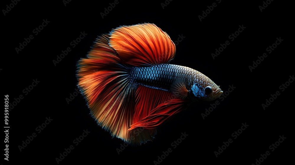 Fototapeta premium Beautiful, colorful betta fish on a black background, with dynamic movement
