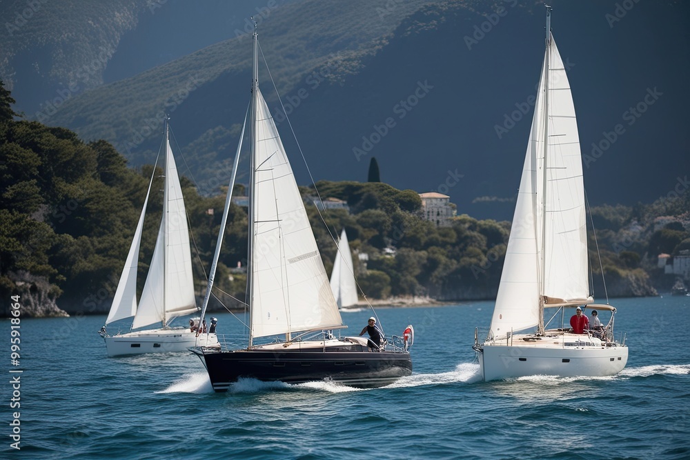 Obraz premium Sailors on Yachts Experience Tranquil Bay Adventure