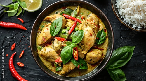 Wallpaper Mural chicken green curry in a bowl. A traditional Thai dish Torontodigital.ca