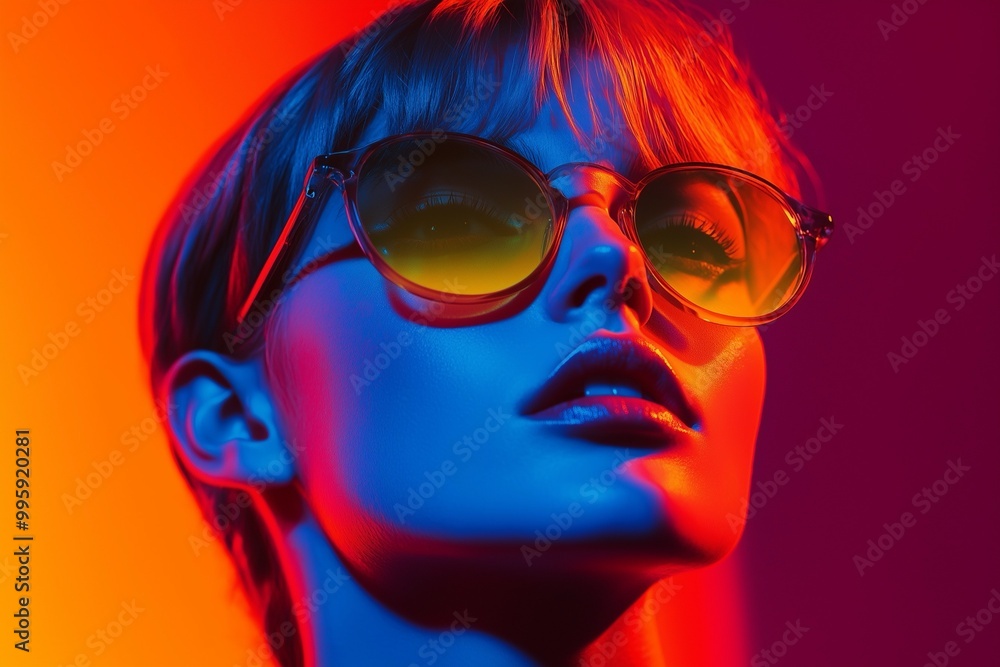 Bold Woman in Sunglasses with Neon Lighting Bold Woman in Sunglasses with Neon Lighting