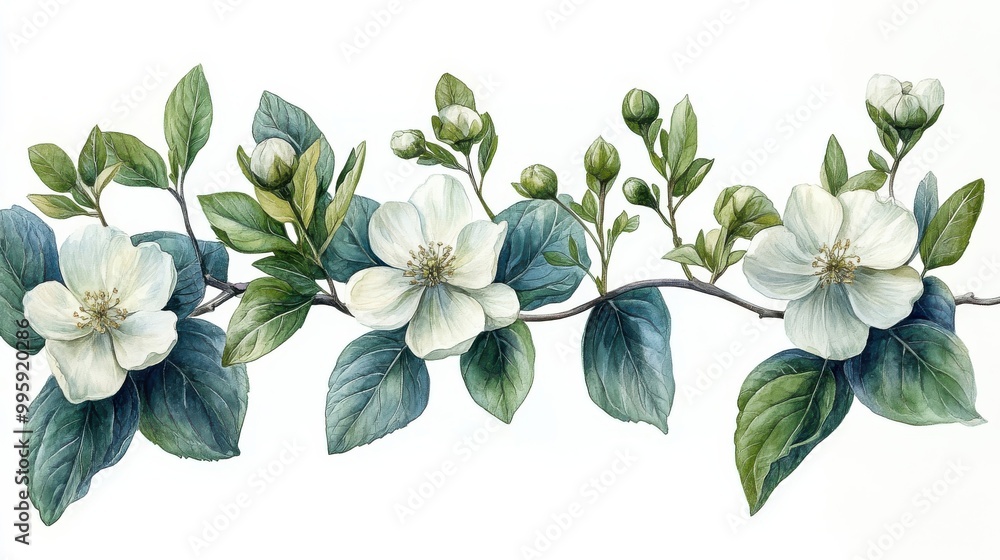 Elegant Floral Wall Hanging with White Blooms and Green Foliage Elegant Floral Wall Hanging with White Blooms and Green Foliage
