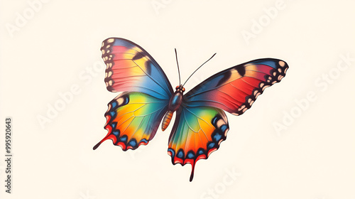 Colorful painted butterfly with wings spread out flying, Generative AI illustration