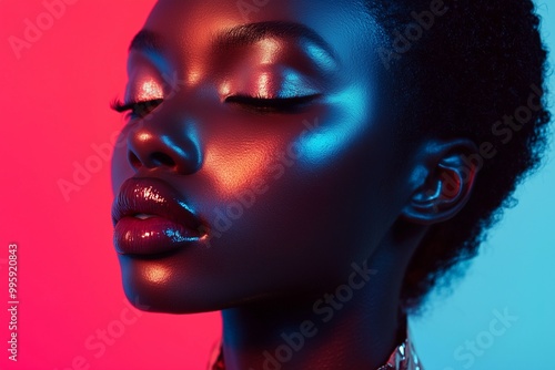 Glowing Portrait of Woman in Neon Light