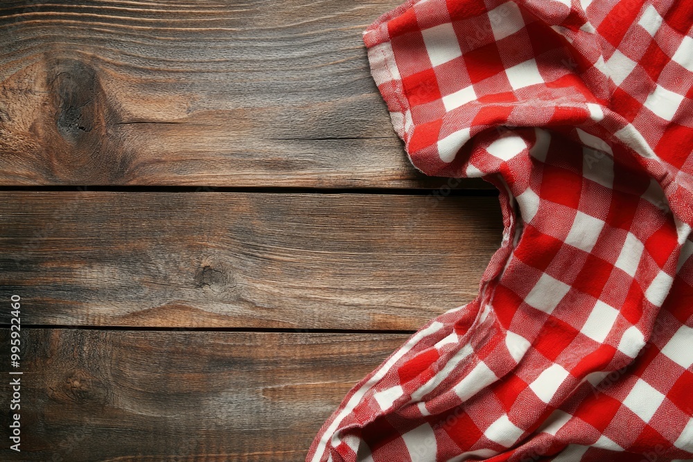 checked tablecloth at wooden background with generative ai checked tablecloth at wooden background with generative ai