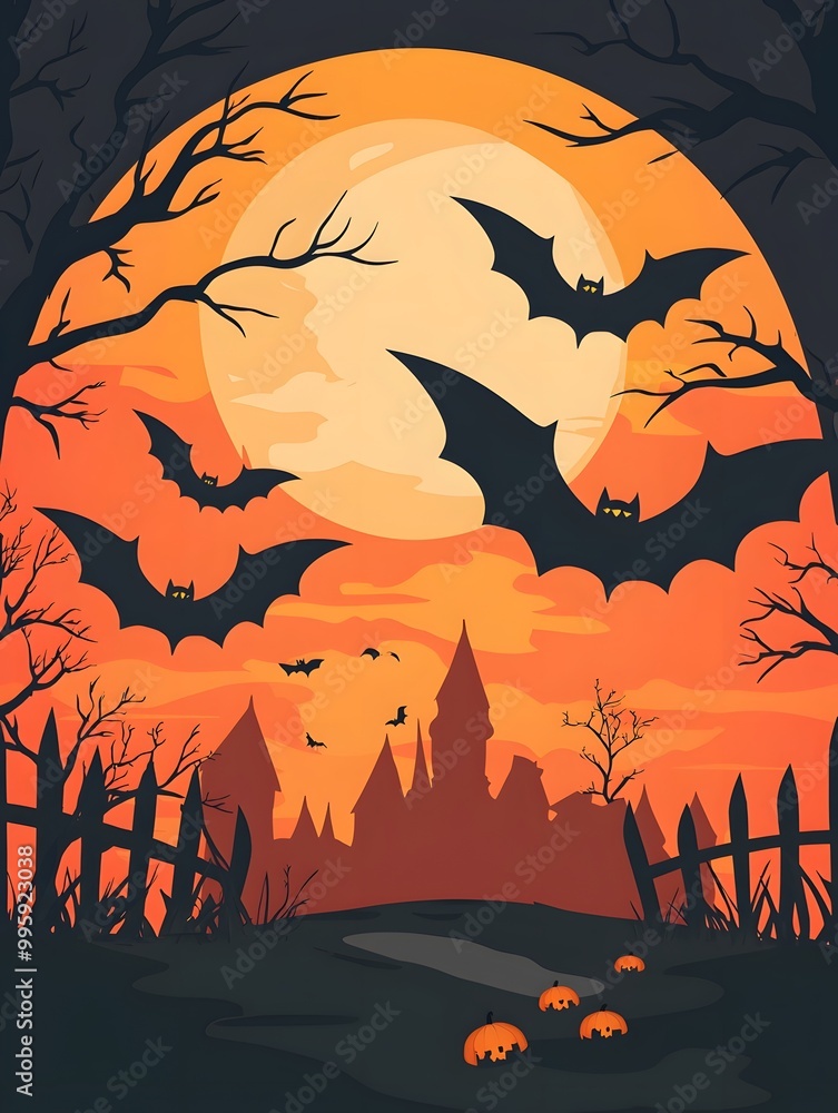 Spooky Bats Fluttering Near Halloween Decor Spooky Bats Fluttering Near Halloween Decor