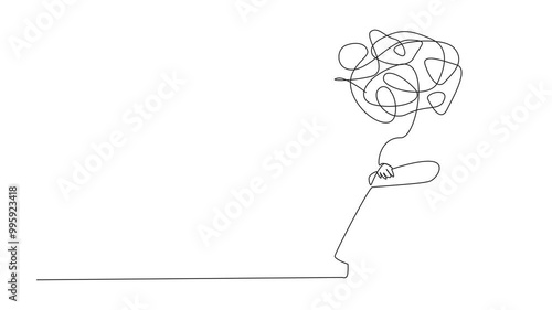 Animation of continuous line drawing teenage girl sitting on the floor crossing her arms on her knees. Suffering from deep stress. Single line self drawing animated. Full length motion