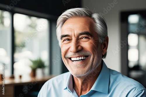 Radiant Smiling Senior Man Close-Up Portrait for Dental Service Promotion