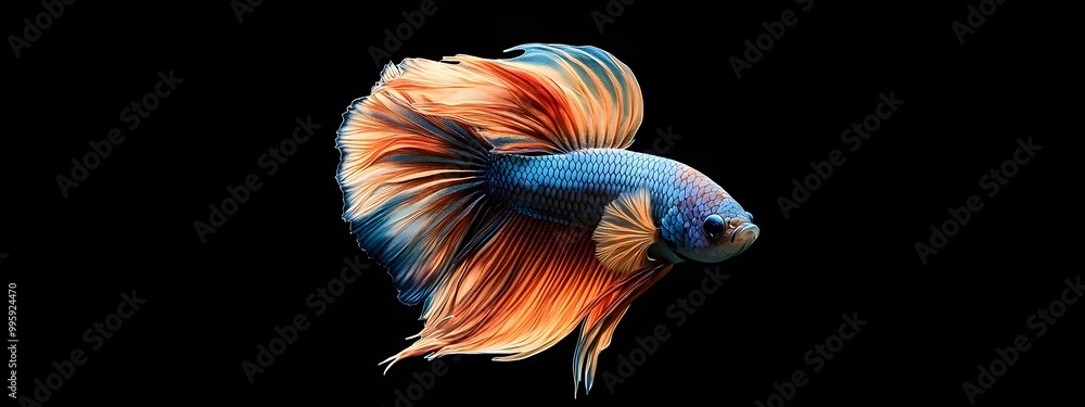 Fototapeta premium Beautiful, colorful betta fish on a black background, with dynamic movement
