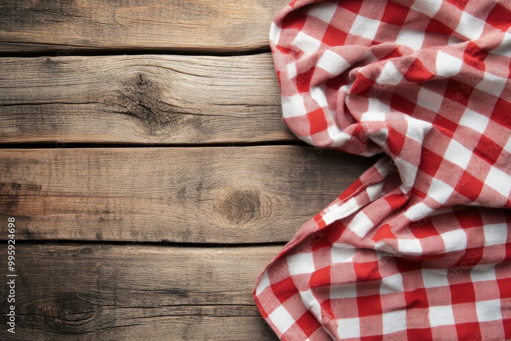 checked tablecloth at wooden background with generative ai checked tablecloth at wooden background with generative ai