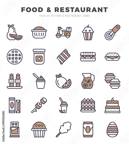 Simple Set of Food and Restaurant Related Vector Two Color Icons.