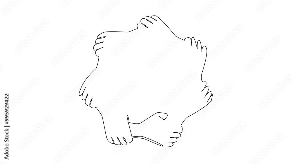 Animated self drawing of continuous one line drawing seven colorful hands holding each other. Multi ethnic. United. International Day for Elimination of Racial Discrimination. Full length animation Animated self drawing of continuous one line drawing seven colorful hands holding each other. Multi ethnic. United. International Day for Elimination of Racial Discrimination. Full length animation