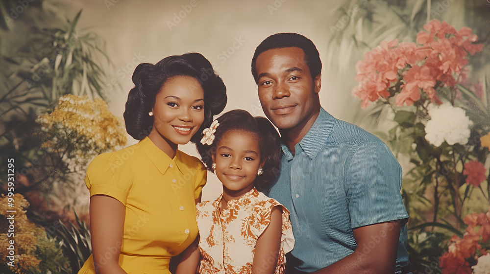 Vintage retro family portrait of an African American man posing with ...
