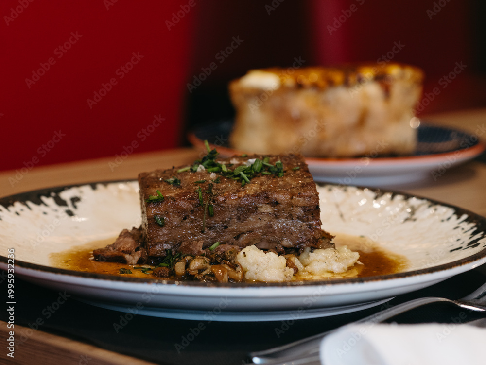 beef steak with mashed potatoes