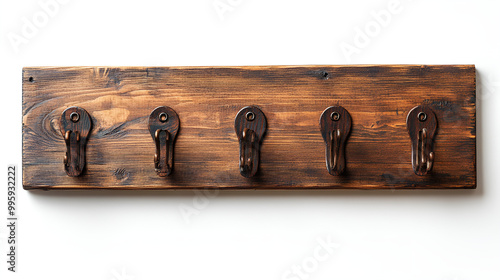 a wooden coat rack with hooks

