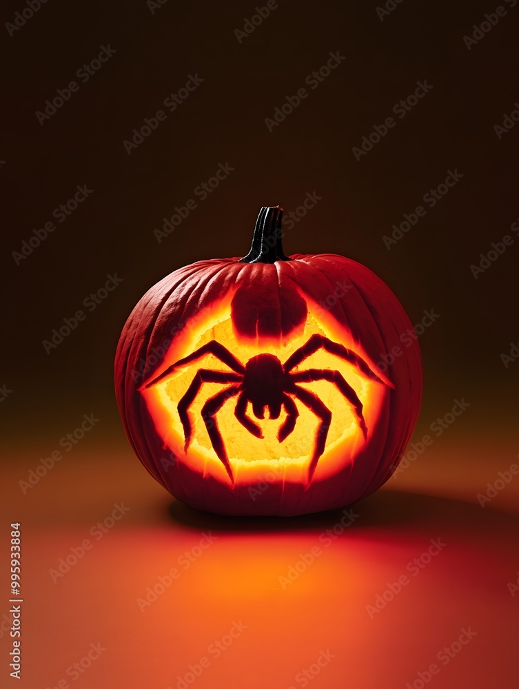Carved Pumpkin with Spider Design for Halloween Decor Carved Pumpkin with Spider Design for Halloween Decor