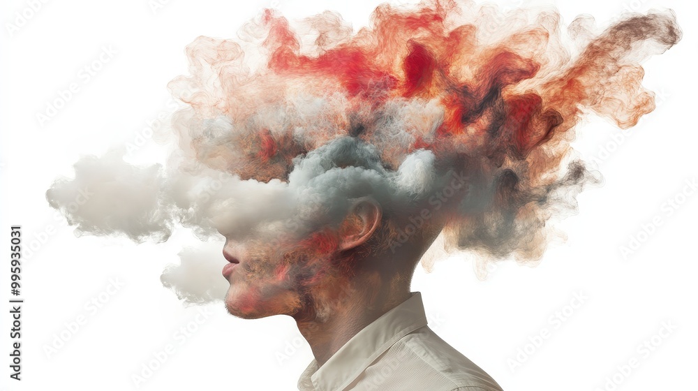 A Brilliant Collision of Ideas and Emotions Emanating from a Head Filled with Colorful Swirls A Brilliant Collision of Ideas and Emotions Emanating from a Head Filled with Colorful Swirls