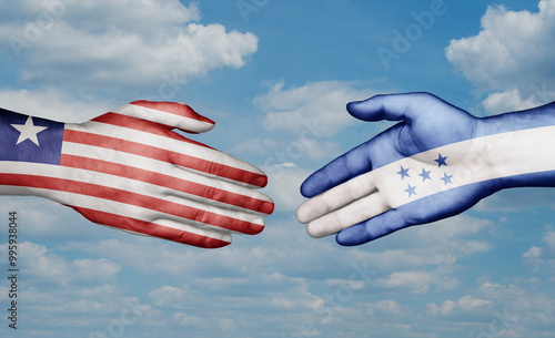 Honduras and Liberia country handshaking with flags, consensus concept international co-operation illustration