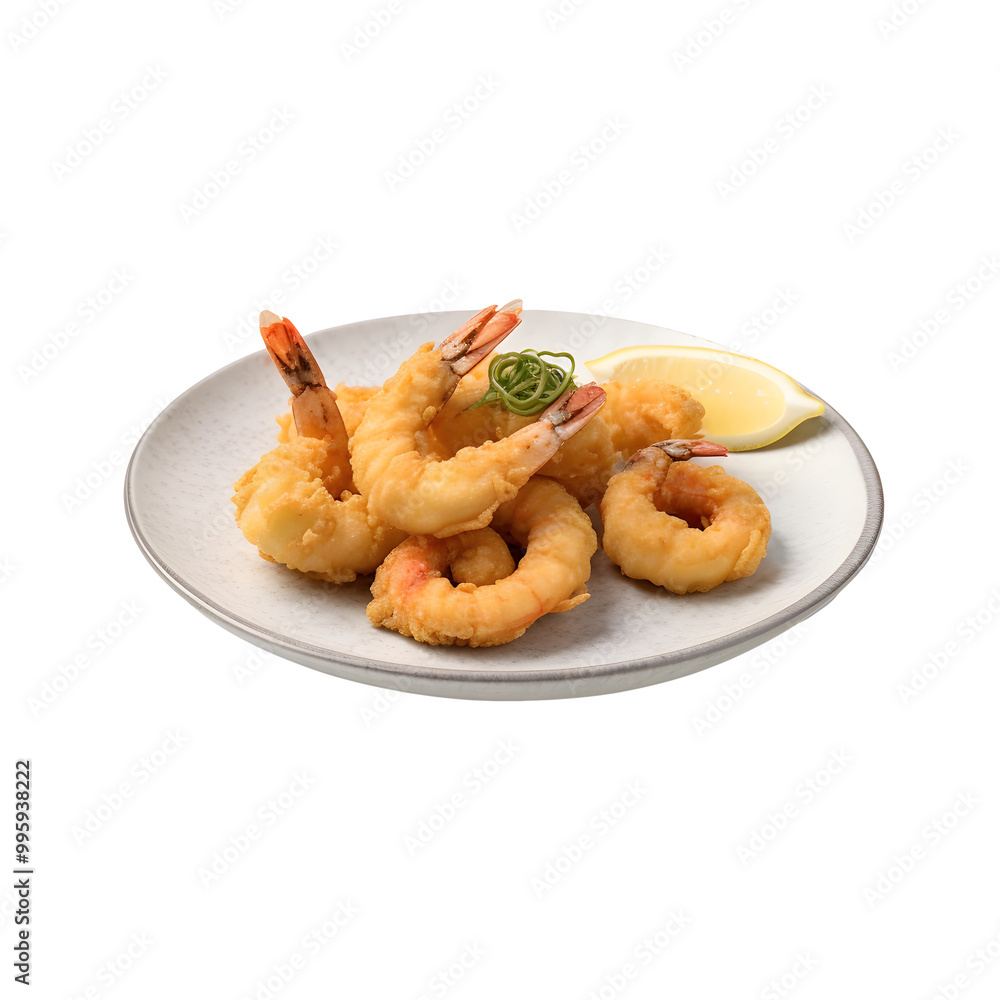 Delicious tempura served on a plate with a beautiful top view PNG Delicious tempura served on a plate with a beautiful top view PNG