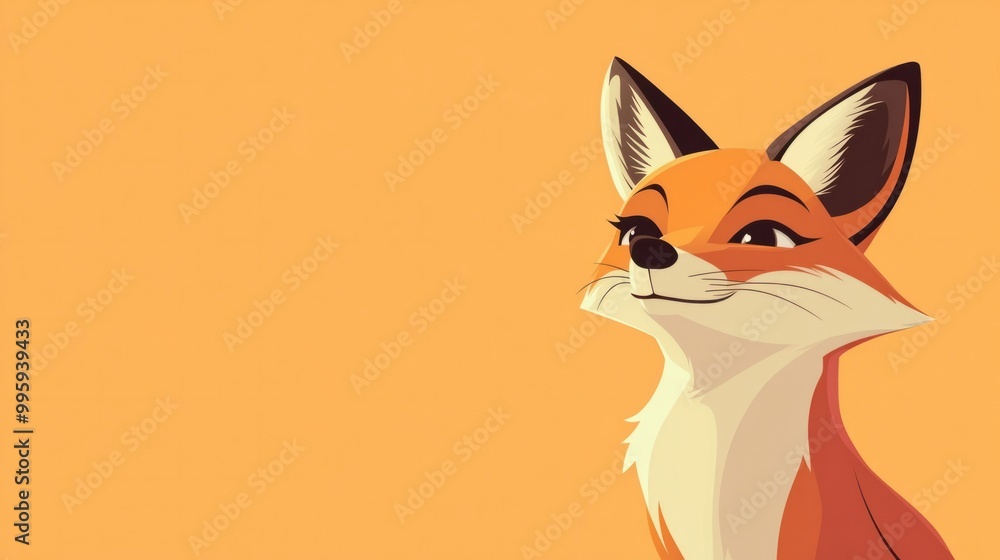 A cartoon fox with a sly expression, isolated on a soft pastel orange background A cartoon fox with a sly expression, isolated on a soft pastel orange background