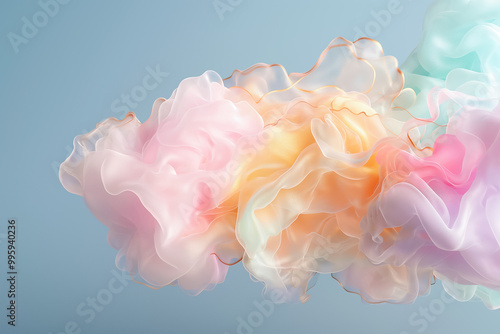 Translucent layers of pastel fabric swirl together, forming soft clouds of color. The gentle blend of hues creates a calming atmosphere, ideal for various backgrounds and wallpapers
