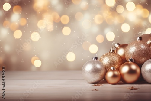 golden christmas balls on the snow