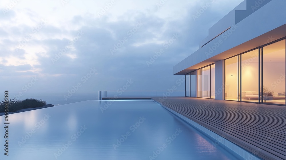 Fototapeta premium A large house with a pool and a balcony overlooking the ocean