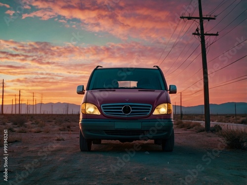 car in the sunset