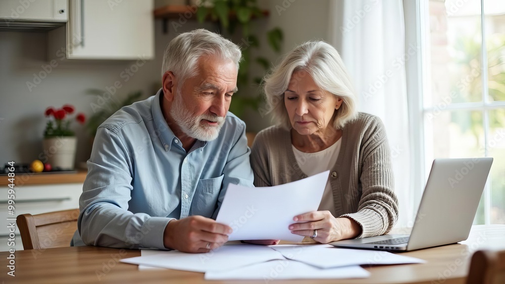 Senior Couple Reviewing Documents: Elderly Partners Managing Finances at Home, Retirement Planning Concept Senior Couple Reviewing Documents: Elderly Partners Managing Finances at Home, Retirement Planning Concept