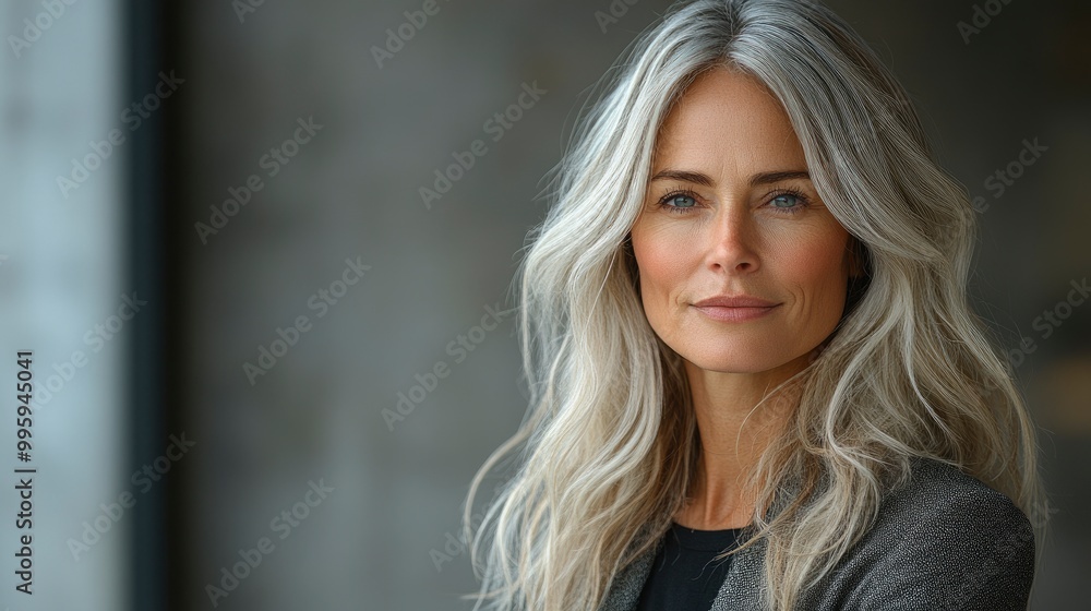 Fototapeta premium Portrait of a Beautiful Mature Woman with Silver Hair