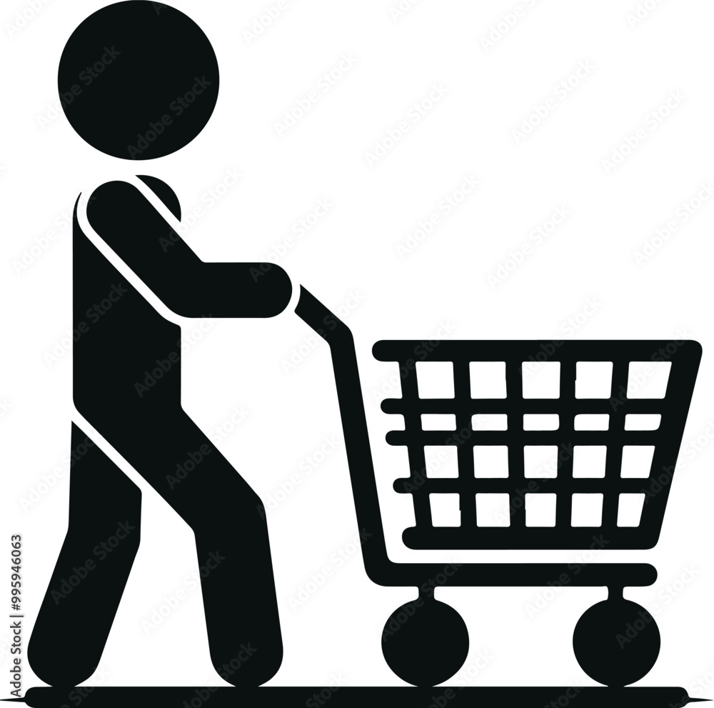 Monochrome Cosmonaut Happy Man Pushing Shopping Cart Logo Icon Concept Vector Illustration Design Monochrome Cosmonaut Happy Man Pushing Shopping Cart Logo Icon Concept Vector Illustration Design