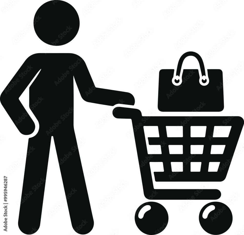 Monochrome Cosmonaut Happy Man Pushing Shopping Cart Logo Icon Concept Vector Illustration Design Monochrome Cosmonaut Happy Man Pushing Shopping Cart Logo Icon Concept Vector Illustration Design