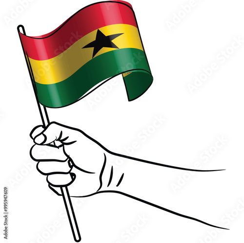 Adobe IllustraScalable and editable eps vector Outline line stroke contour art of hand holding national waving flag of Ghanator Artwork