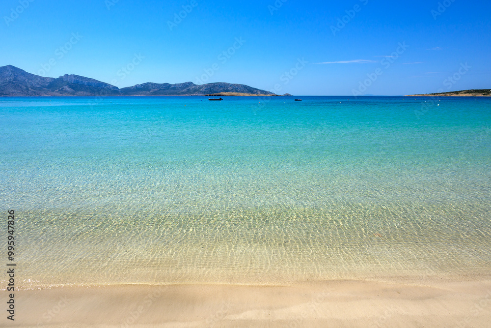 Ammos beach, a sandy beach with crystal clear waters. Ano Koufonisi island. Small Cyclades, Greece