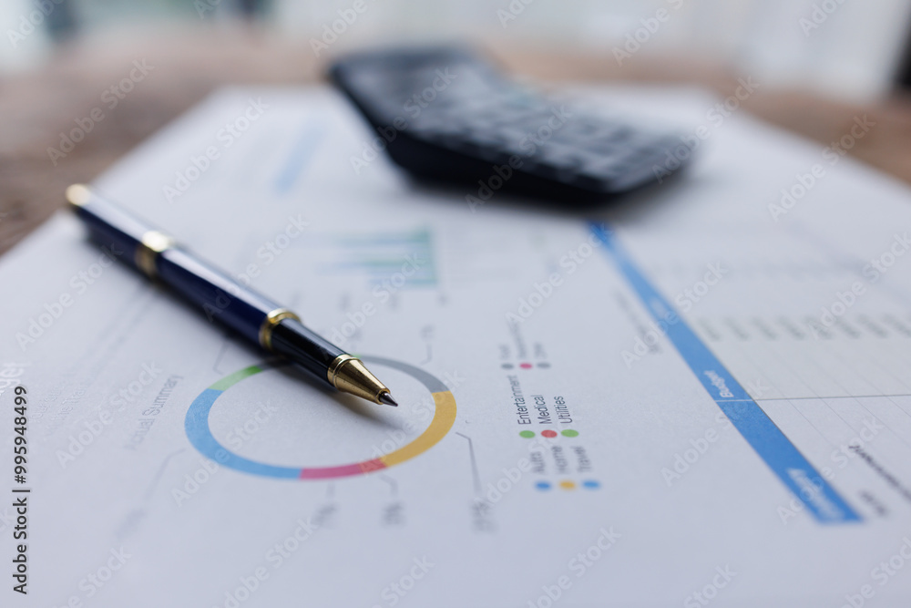 Business analyzing financial charts at desk, calculator and a pen to review data and make important business decisions
Business analyzing financial charts at desk, calculator and a pen to review data and make important business decisions