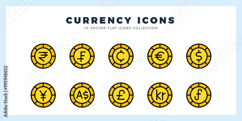10 Currency Coin Lineal Color icon pack. vector illustration.