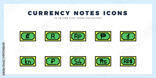 10 Currency Note Lineal Color icon pack. vector illustration.