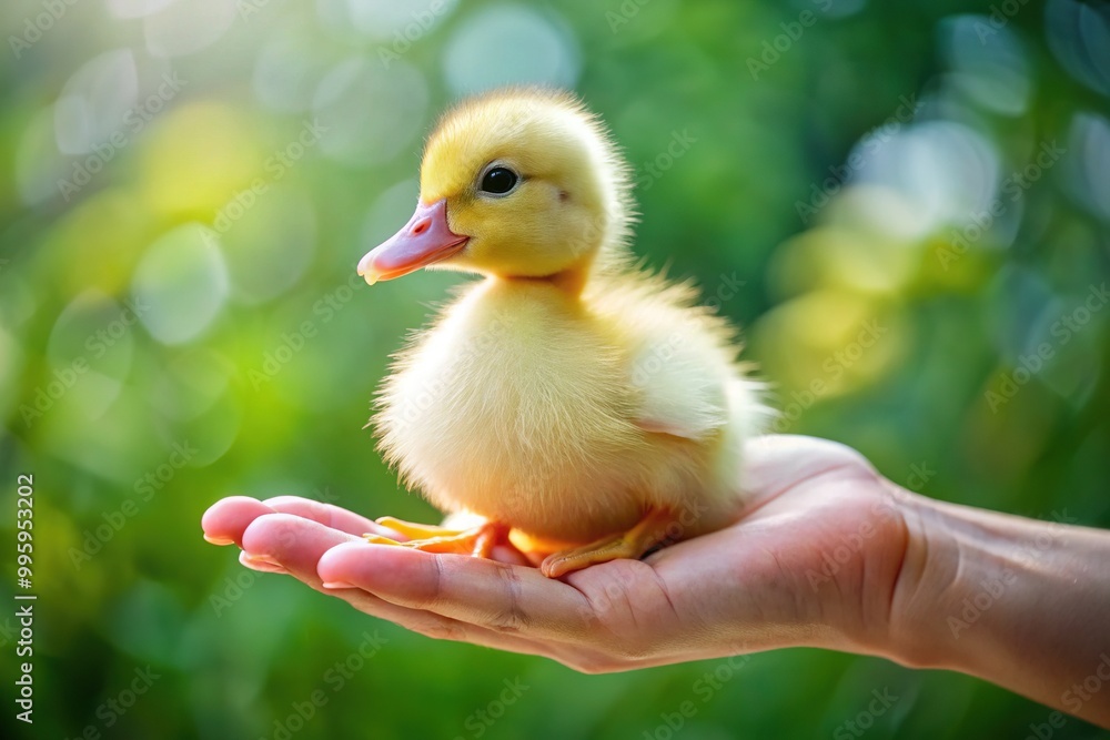 A small, fluffy duck perches comfortably in an outstretched hand, its soft feathers and bright, curious eyes captivating the viewer in a heartwarming moment. A small, fluffy duck perches comfortably in an outstretched hand, its soft feathers and bright, curious eyes captivating the viewer in a heartwarming moment.