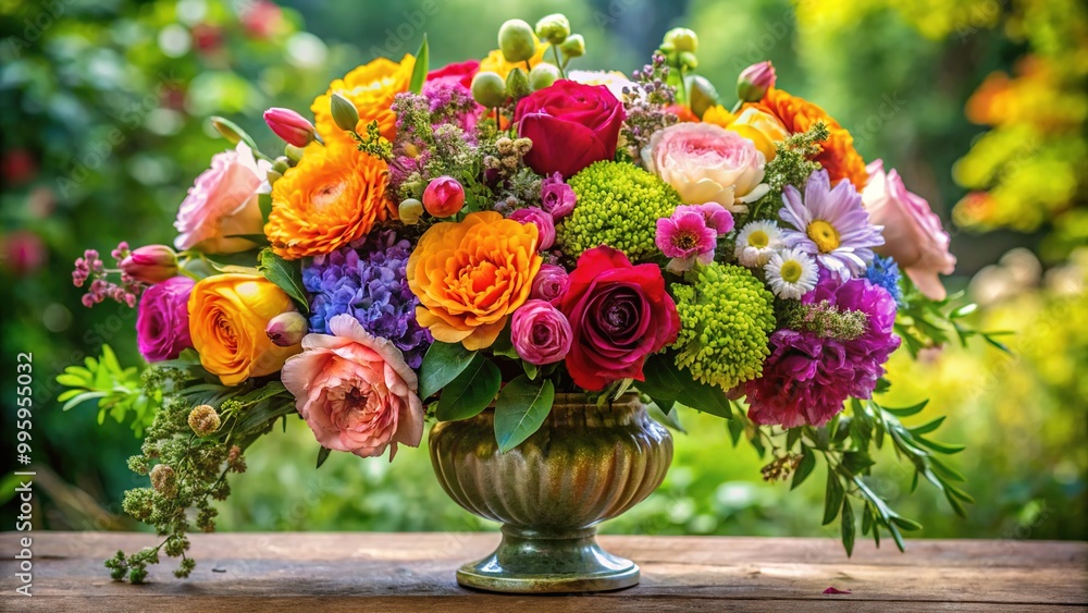A stunning bouquet of vibrant flowers in varied shapes and sizes, arranged with delicate stems and soft petals within a decorative vase frame. A stunning bouquet of vibrant flowers in varied shapes and sizes, arranged with delicate stems and soft petals within a decorative vase frame.