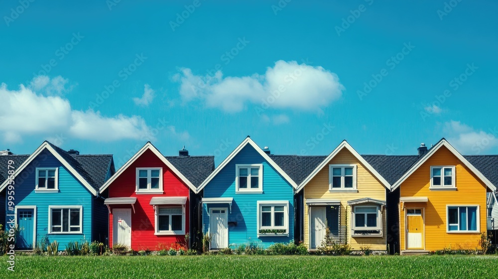 Stylized row of homes representing the fluctuating housing market and property value changes. Stylized row of homes representing the fluctuating housing market and property value changes.