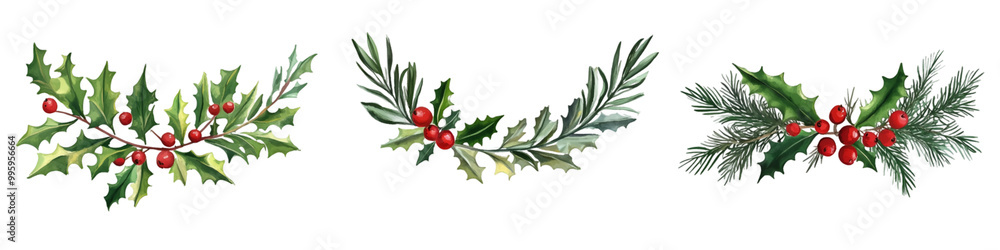 Christmas Laurel Vector Set, Holiday Greenery Collection, Transparent Background Christmas Laurel Vector Set, Holiday Greenery Collection, Transparent Background