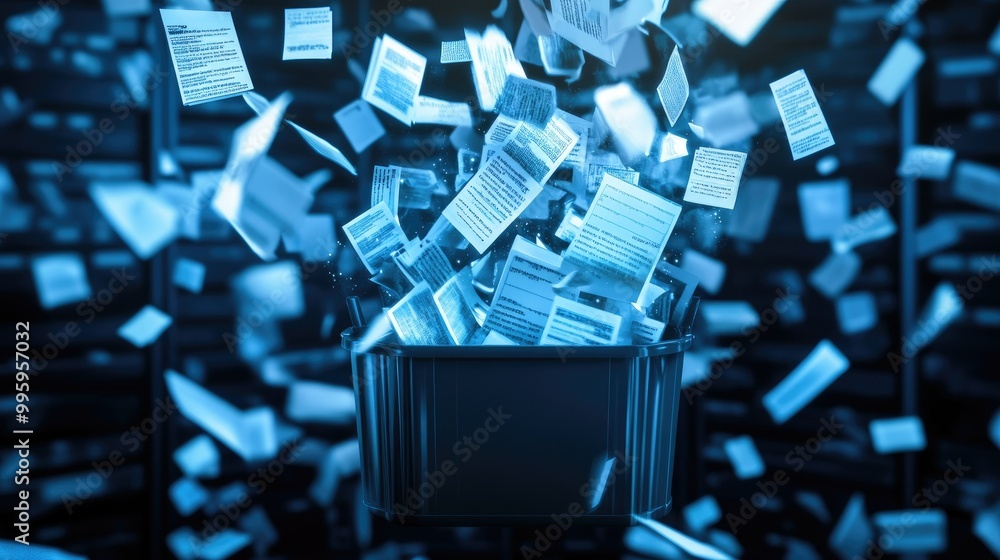 Unwanted files being dragged to the trash, illustrating digital cleanup and space management. Unwanted files being dragged to the trash, illustrating digital cleanup and space management.